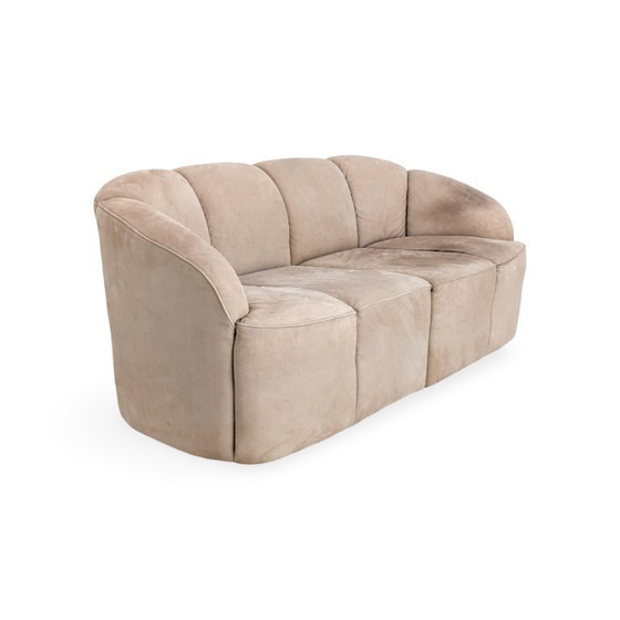 Image 1 of Originele Walter Knoll Piccolino tweezitsbank van suède in vintage stijl.