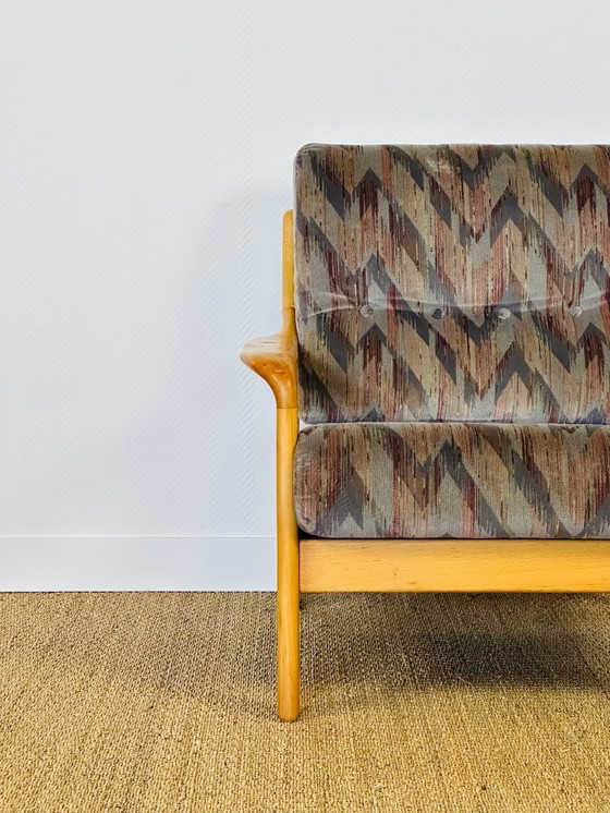 Image 1 of Vintage fauteuil van beukenhout met geometrische stof, 1970