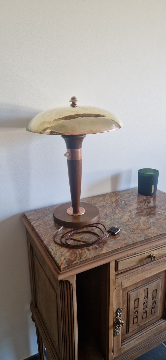 Image 1 of Art Deco verstelbare lamp - Messing en hout
