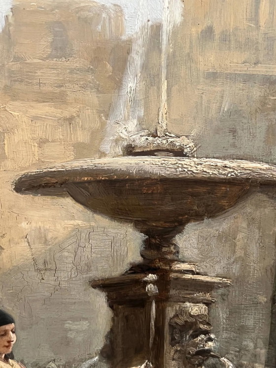 Painting "Girls at the fountain". – Paintings & Drawings, Wood (photo 4 of 8)
