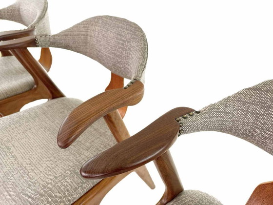 Image 1 of Set of 4 vintage cow horn chairs – Louis van Teeffelen, De Ploeg fabric