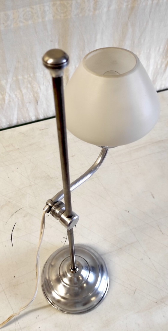 Image 1 of Lampe de bureau Art-déco en métal et opaline - années 40/50