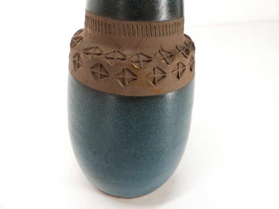 Image 1 of Blue Enamelled Ceramic Vase Bitossi 1960