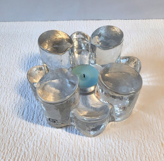 Image 1 of Vintage Georgshütte Glasdesign Theepotwarmer – IJsglas Rechaud – 15 cm | West Germany 1970