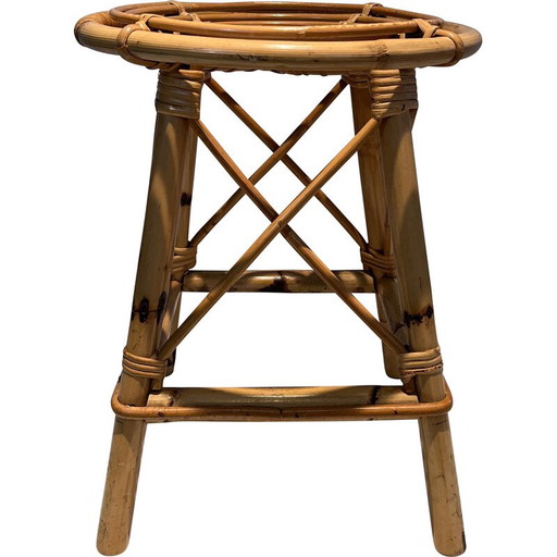 Tabouret en rotin vintage, 1970