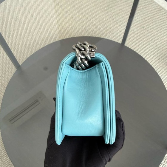 Image 1 of Chanel Boy Small - 20CM Stingray Tiffany Blue Silver Hardware Series 22