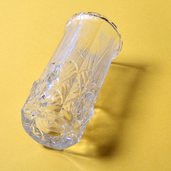 Image 1 of Vintage Clear Leaf Pattern Textured Glass Flower Vase / Fidenza / Italy / 1970s