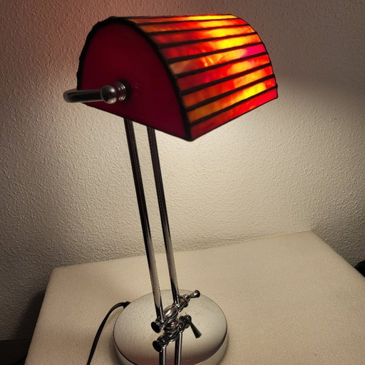 Tyffany and Chrome Table Lamp – tafellampen, Glass