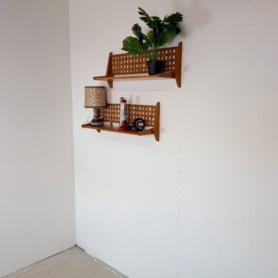 Set van 2 Mid-Century Wandrekken met Gevlochten Rugpaneel – ÚLUV – Wood (photo 11 of 11)