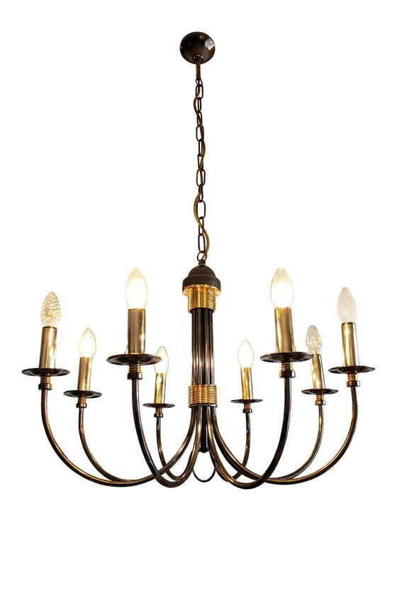 Image 1 of Vintage kroonluchter met 8 armen van zilver en goudkleurig metaal