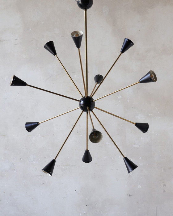 Image 1 of Vintage Stilnovo Sputnik Chandelier With Black Shades