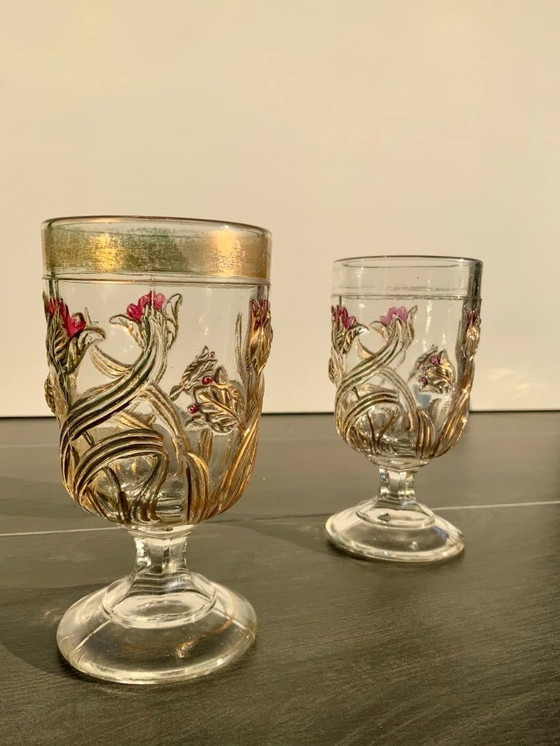 Image 1 of Coppia di bicchieri da vino/acqua in stile Art Nouveau - Josef Inwald - Boemia, c. 1914