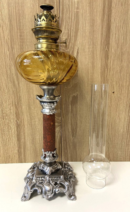 Ancienne Lampe à Pétrole Colonne Huile Kérosène France 1900 "HS" Art Nouveau