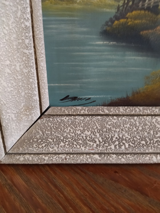 Image 1 of Vintage schilderij – Landelijk landschap – Cottagecore-stijl