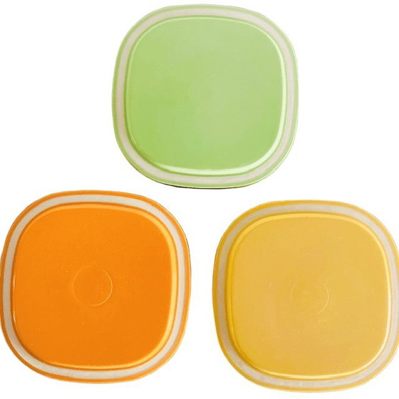 Image 1 of Vintage set Tupperware Colombo Skyline voorraadpotten 1.5 liter geel groen oranje 1990's