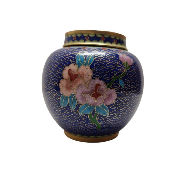 Image 1 of Vintage blauwe cloisonné gemberpot