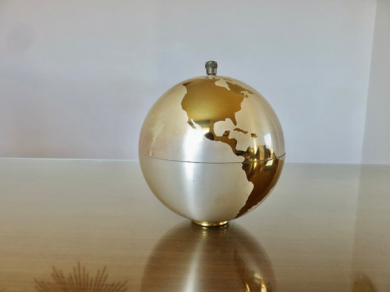 Image 1 of Large globe, brass cigarette dispenser, 1960s-70s