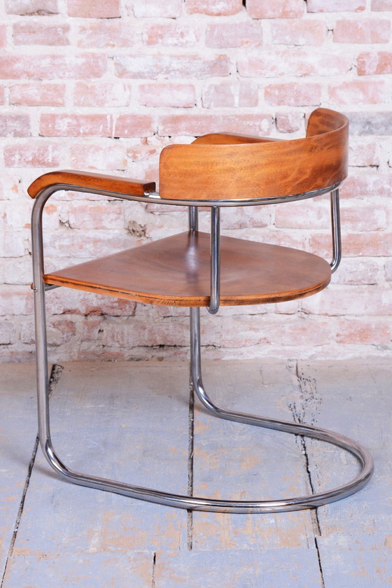 Restored Bauhaus Armchair, by H. Gottwald, Beech, Walnut, Chrome, Czech, 1930s – Hynek Gottwald, Wood (photo 9 of 12)