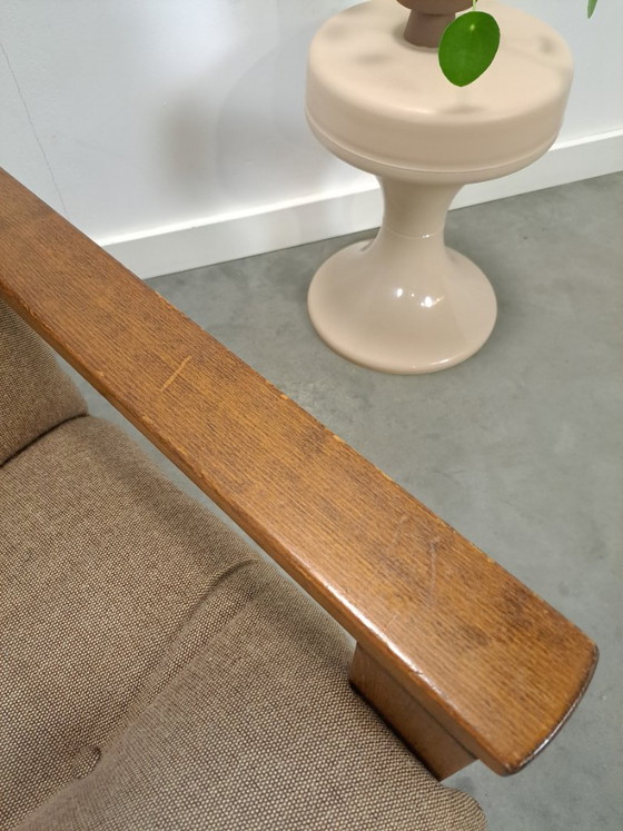 Image 1 of Bruin grijze fauteuil met eikenhouten frame