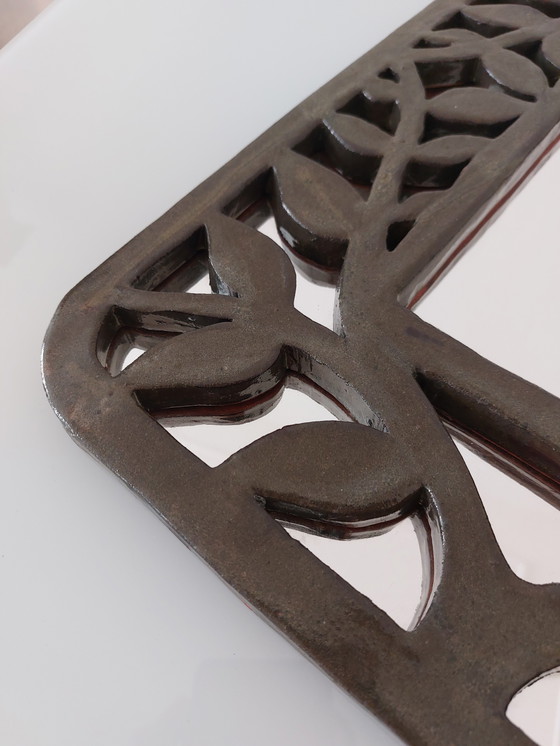 Image 1 of Specchio da parete in ceramica vintage disegnato da un artista con decoro floreale