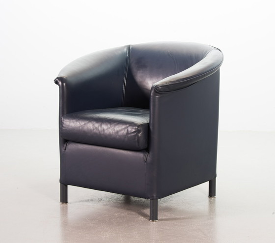 Image 1 of Wittmann Petrol Blue Soft Leather Club Chair Designed, Model Aura by Paolo Piva. Autriche, années 1980.