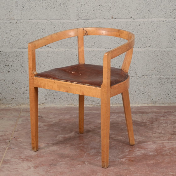 Art Deco Bucket Armchair – Leather, Wood (photo 3 of 11)