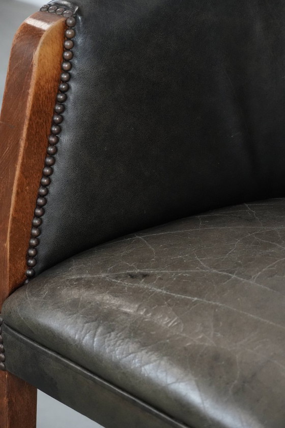 Image 1 of Sedia a vasca/sedia laterale in pelle di mucca e legno con una combinazione di colori bella e robusta