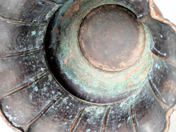 Image 1 of Midcentury Italian Planter | Hand-Hammered Copper with Scalloped Rim and Cord Detail