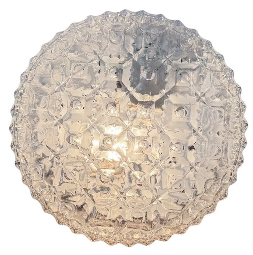 Vintage glazen wand- of plafondlamp uit de jaren 70. – wandlampen, Glass, Metal (photo 2 of 15)