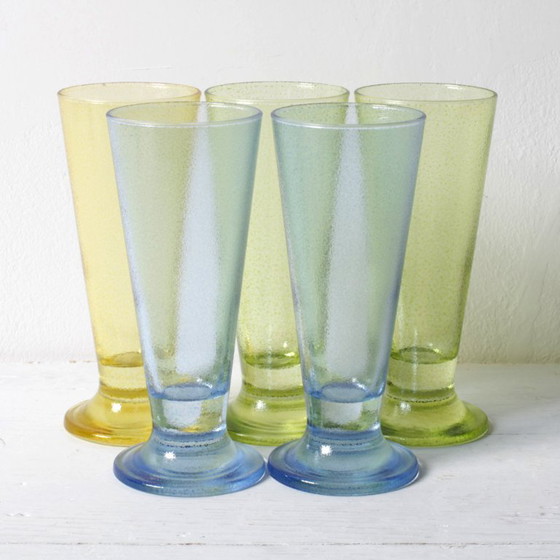 Set di 5 bicchieri da acqua colorati gialli, verdi e blu / Turchia / Anni 2000 – Bicchieri e caraffe, Glass (photo 7 of 10)