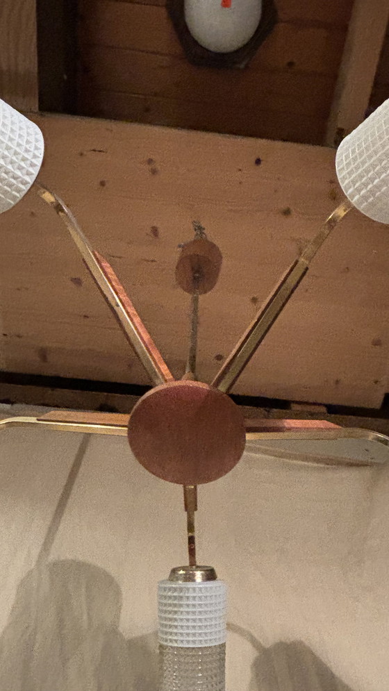 Image 1 of Deens de mediados de siglo diseña kroonluchter teca hout en glas 