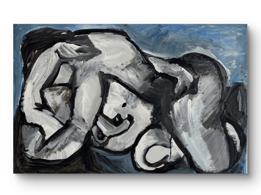 Gundi Falk (1966) grande pittura su pannello 100x70cm intreccio sensuale