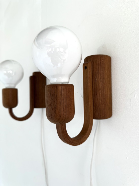Image 1 of 2x Wandlampe aus Teakholz, Domus '70