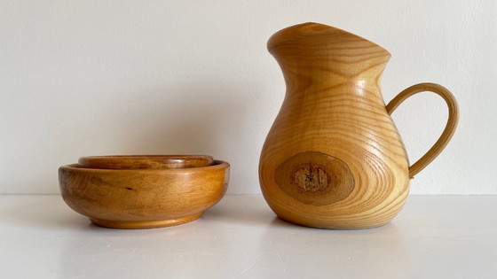 Image 1 of Set of 2 POTS and PICHET in VINTAGE Turned Wood