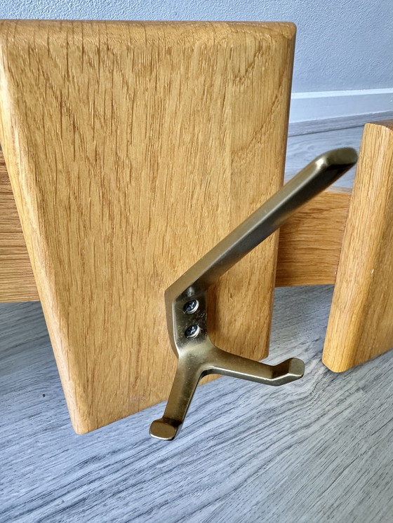 Image 1 of Vintage wooden wall coat rack 4 hooks 74 cm