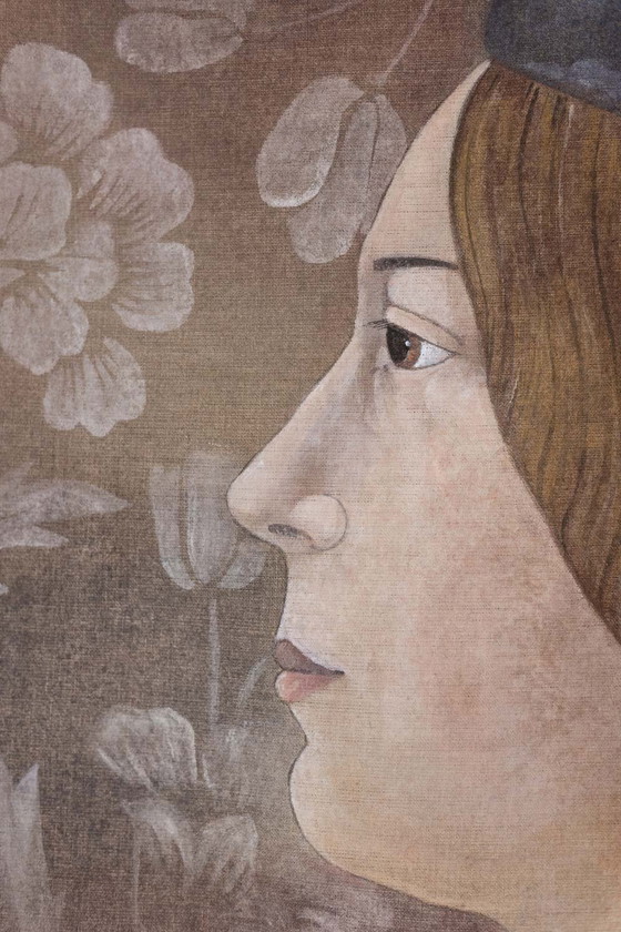 Image 1 of Lienzo pintado que representa un retrato de estilo renacentista italiano