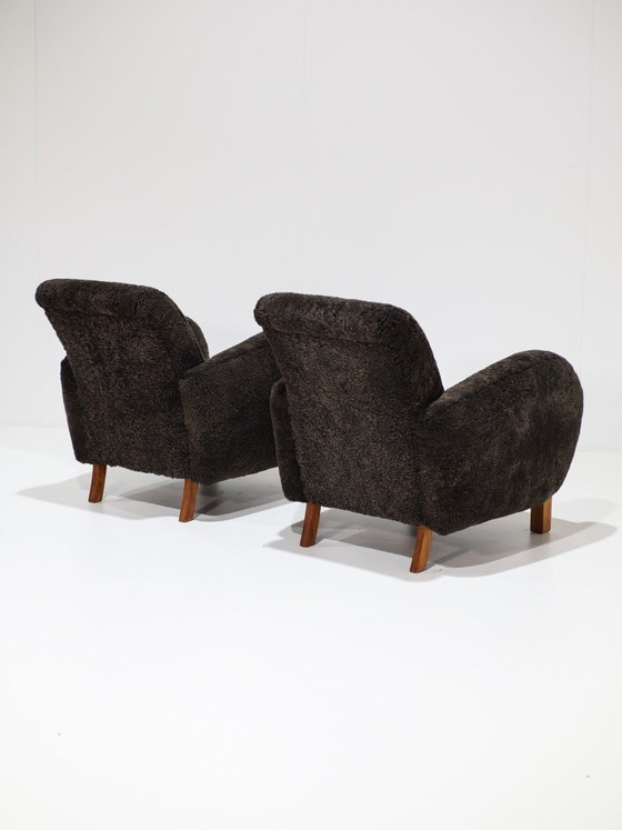 2 Danish 1940s Vintage Art Deco Armchairs, Sheep Wool (photo 2 of 13)