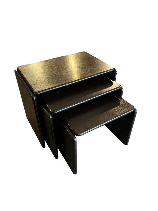 Ebonized dark brown nesting tables,1970s