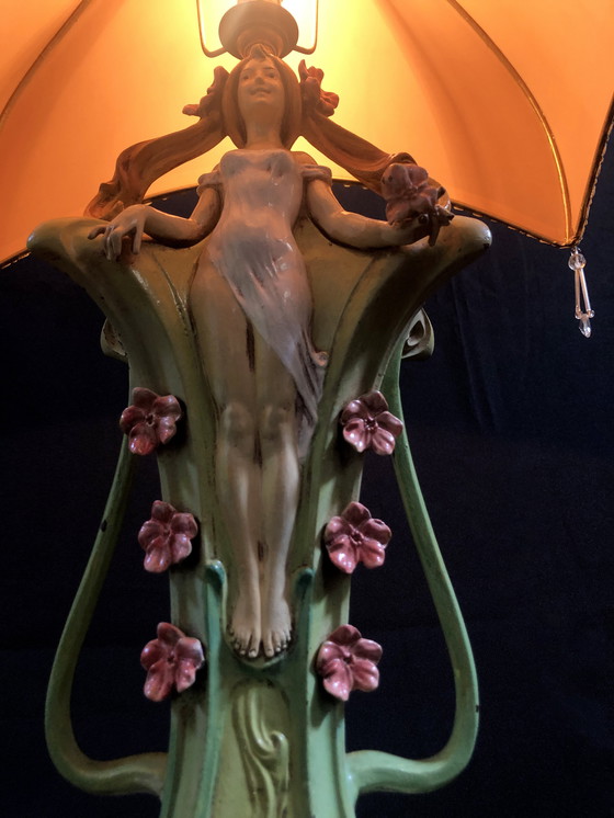 Image 1 of Large Vintage Table Lamp - Siren - Robert Pfeffer - Art Nouveau - 1920