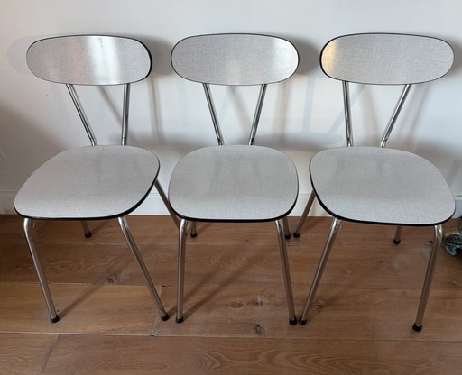Set of 3 Vintage Design Chairs – Oval Back – Gray Formica