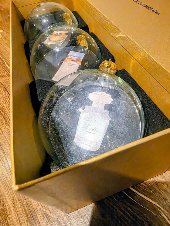 Image 1 of Boules de Noël Dolce & Gabbana – Coffret de luxe de 3 boules dans leur boîte d'origine – Édition collector rare