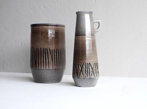 Image 1 of Mid-century Scandinavian modern art design pottery vases in ceramic by Ingrid Atterberg for Upsala Ekeby, Sweden, 1970s, set of