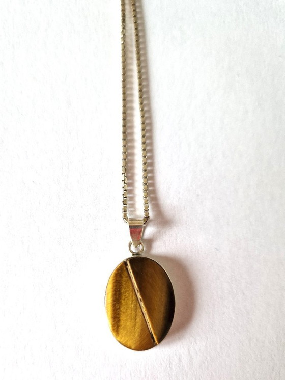 Image 1 of Silberner Anhänger mit Tigerauge und passender Halskette