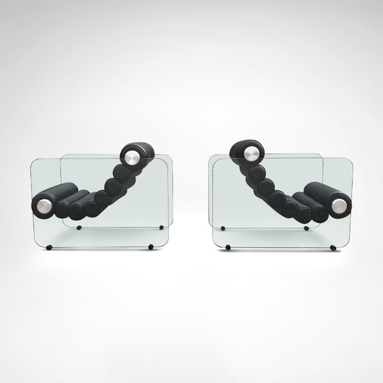 Image 1 of Hyaline leather and glass armchair by Fabio Lenci for Comfortline Italy 1960s, set of 2