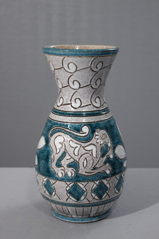 Image 1 of Fratelli Fanciullacci grande vaso con leoni ceramica italiana d'epoca 1960
