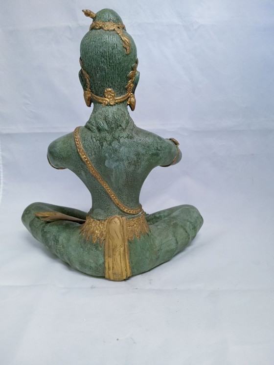 Estatua de una figura tocando la flauta, pátina verde, Esculturas, Bronce, Aziatisch (foto 6 de 7)
