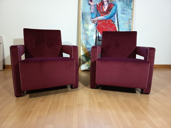 Image 1 of CASSINA 2X Poltrone 637 UTRECHT  (NUOVE MAI USATE) in Velluto 13L Ortigia/Plum con Cuciture in filo Naturale a punta Cavallo