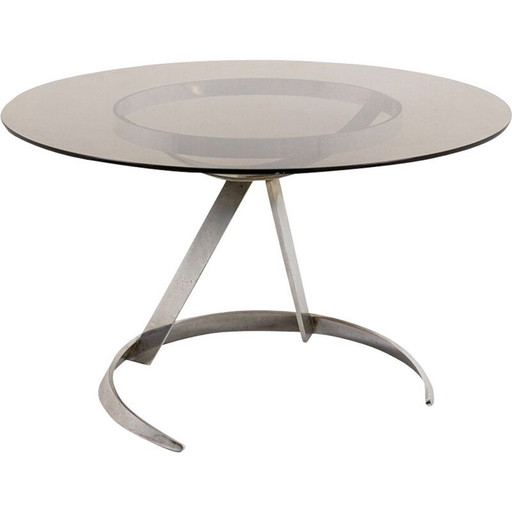 Table ronde vintage en métal et verre, années1970