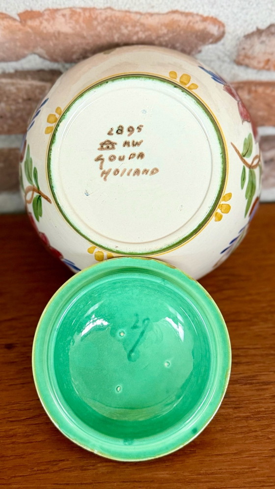 Goudse gesigneerde aardewerkset Quo Vadis, Gouda Holland, Vazen, Keramiek, Blauw (foto 5 van 11)