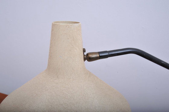 Image 1 of Clamp lamp with black arm and beige crackle shade (1950s)